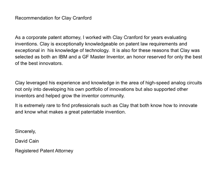 Clay's Recommendation Letter